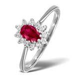 Ruby 6 X 4mm And Diamond 9k White Gold Ring  A4456