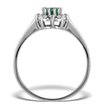 Emerald 6 X 4mm And Diamond 9k White Gold Ring