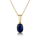 Sapphire 7 X 5 Mm 9k Yellow Gold Pendant Necklace