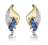 Sapphire 4mm X 2mm And Diamond 9k Yellow Gold Earrings