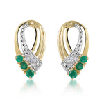Emerald 8 X 15mm And Diamond 9k Yellow Gold Earrings