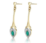 Emerald 5 X 3mm And Diamond 9k Yellow Gold Earrings  B3263