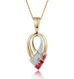 Ruby 2.25mm And Diamond 9k Yellow Gold Pendant Necklace