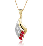 Ruby 4 X 2mm And Diamond 9k Yellow Gold Pendant Necklace