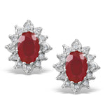 Ruby 6 X 4mm And Diamond 18k White Gold Earrings  Feg25-ty