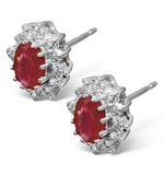 Ruby 6 X 4mm And Diamond 18k White Gold Earrings  Feg25-ty