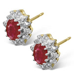 Ruby 6 X 4mm And Diamond 18k Yellow Gold Earrings  Feg25-t