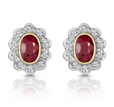 Ruby 6 X 4mm And Diamond 9k Yellow Gold Earrings  B3293