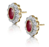 Ruby 6 X 4mm And Diamond 9k Yellow Gold Earrings  B3293