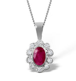 Ruby 6 X 4mm And Diamond 18k White Gold Pendant Necklace Fer26-ty