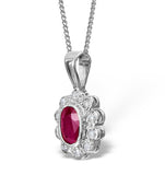Ruby 6 X 4mm And Diamond 18k White Gold Pendant Necklace Fer26-ty