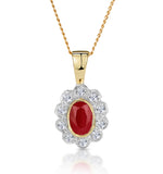 Ruby 6 X 4mm And Diamond 9k Yellow Gold Pendant Necklace B3294