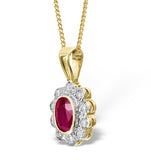 Ruby 6 X 4mm And Diamond 18k Yellow Gold Pendant Necklace Fer26-t