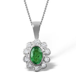 Emerald 6 X 4mm And Diamond 18k White Gold Pendant Necklace Fer26-gy