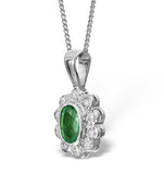 Emerald 6 X 4mm And Diamond 18k White Gold Pendant Necklace Fer26-gy