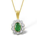 Emerald 6 X 4mm And Diamond 18k Yellow Gold Pendant Necklace Fer26-g