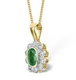 Emerald 6 X 4mm And Diamond 18k Yellow Gold Pendant Necklace Fer26-g