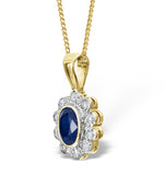 Sapphire 6 X 4 Mm And Diamond 9k Yellow Gold Pendant Necklace