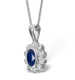 Sapphire 6 X 4mm And Diamond 18k White Gold Pendant Necklace Fer26-uy