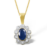 Sapphire 6 X 4 Mm And Diamond 9k Yellow Gold Pendant Necklace