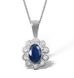Sapphire 6 X 4 Mm And Diamond 9k White Gold Pendant Necklace