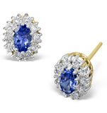 Tanzanite 5 X 3mm And Diamond 9k Yellow Gold Earrings