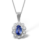 Tanzanite 6 X 4mm And Diamond 18k White Gold Pendant Necklace