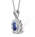 Tanzanite 6 X 4mm And Diamond 18k White Gold Pendant Necklace