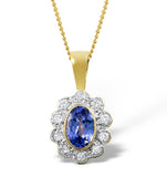Tanzanite 6 X 4mm And Diamond 18k Yellow Gold Pendant Necklace