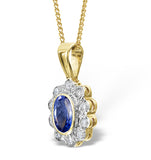 Tanzanite 6 X 4mm And Diamond 18k Yellow Gold Pendant Necklace