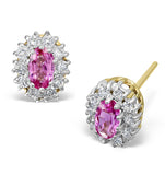 Pink Sapphire 5 X 3mm And Diamond 9k Yellow Gold Earrings