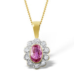 Pink Sapphire 6 X 4mm And Diamond 9k Yellow Gold Pendant Necklace
