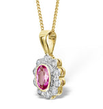 Pink Sapphire 6 X 4mm And 18k Yellow Gold Diamond Pendant Necklace