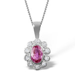 Pink Sapphire 6 X 4mm And 18k White Gold Diamond Pendant Necklace