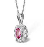 Pink Sapphire 6 X 4mm And 18k White Gold Diamond Pendant Necklace