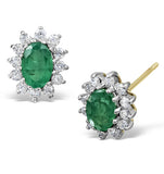Emerald 6 X 4mm And Diamond 9k Yellow Gold Earrings