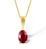 Ruby 7 X 5mm 9k Yellow Gold Pendant Necklace