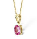 Pink Sapphire 7 X 5mm 9k Yellow Gold Pendant Necklace