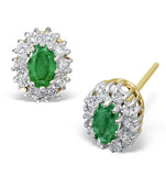Emerald 0.21ct And Diamond 9k Yellow Gold Earrings