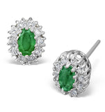 Emerald 5 X 3mm And Diamond 9k White Gold Earrings