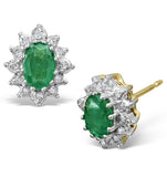 Emerald 6 X 4mm And Diamond 18k Yellow Gold Earrings  Feg25-g