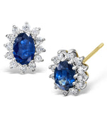 Sapphire 6mm X 4mm And Diamond 9k Yellow Gold Earrings  B3692