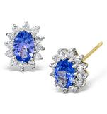 Tanzanite 6 X 4mm And Diamond 9k Yellow Gold Earrings