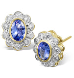 Tanzanite 6 X 4mm And Diamond 18k Gold Earrings