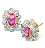 Pink Sapphire 6 X 4mm And Diamond 9k Yellow Gold Earrings B3696