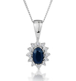 Sapphire 6 X 4mm And Diamond 9k White Gold Pendant Necklace