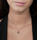 Sapphire 6 X 4mm And Diamond 9k White Gold Pendant Necklace