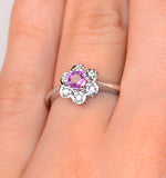 Pink Sapphire And 0.06ct Diamond Ring 9k White Gold