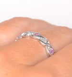 Pink Sapphire And 0.08ct Diamond Ring 9k White Gold