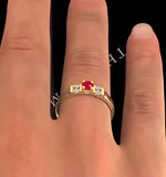 Ruby 3.75mm And Diamond 18k Gold Ring
